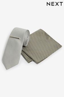 Light Grey/Grey Fish Print Tie And Pocket Square Set (N65064) | $27