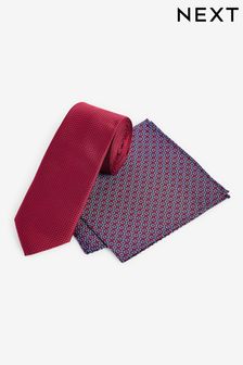 Red Geometric Slim Tie And Pocket Square Set (N65065) | $28