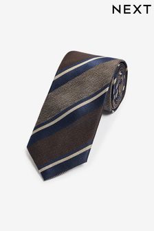 Темно-синий/бежевый-коричневый - Шелковый галстук в полоску (N65070) | €20