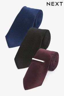 Black/Navy Blue/Burgundy Red Textured 3 Pack Tie Multipack (N65077) | €26