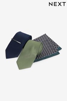 Navy Blue/Dark Green 2 Pack Textured Ties And Pocket Sqaure Set (N65078) | kr265
