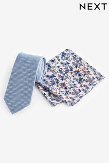 Light Blue/Pink Floral Tie And Pocket Square Set (N65082) | €24