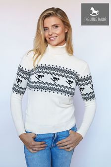 The Little Tailor Ladies Slim Fit Ski Design Knitted Christmas Cream Jumper