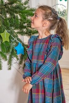 Синее рождественское платье из органического хлопка с начесом Frugi (N65294) | €35 - €36