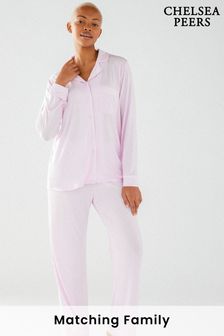 Chelsea Peers Pink Modal Button Up Long Pyjamas Set (N65332) | €21.50