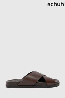 Schuh Steven Leather Cross Strap Brown Sandals (N65335) | MYR 270