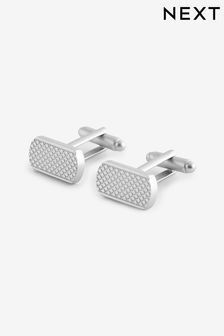 Silver Rectangle Textured Cufflink And Tie Clip Set (N65346) | AED75