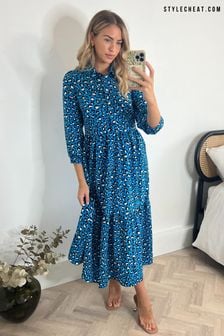 Style Cheat Blue Elena Shirt Tiered Midi Dress (N65407) | 69 €
