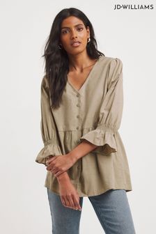 JD Williams Brown Cotton Dobby Puff Sleeve Top (N65469) | 23 €