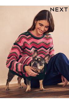 Pullover mit Hundemotiv hell-gestreift (N65489) | 9 € - 12 €