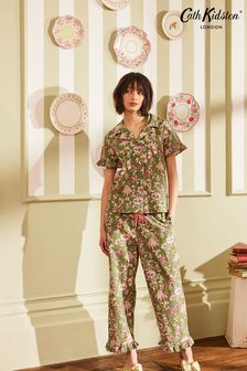 Cath Kidston Green Floral Cotton Poplin Button Through Pyjamas (N65494) | $99