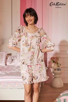 Cath Kidston Ecru Floral Ruffle Edge Cotton Pyjamas Shorts Set (N65503) | OMR25