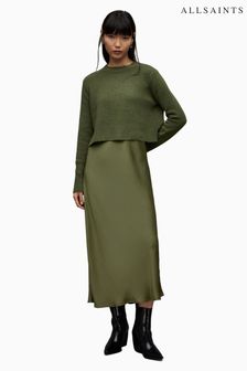 AllSaints Green Tierny Crew Neck Dress (N65790) | kr3,102