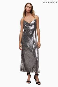 AllSaints Grey Hadley Sequin Dress (N65804) | $437