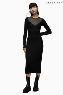 AllSaints Black Flete Dress (N65838) | 985 QAR