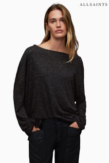 AllSaints Black Shimmer Rita T-Shirt (N65847) | 272 QAR