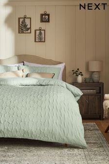 Sage Green Textured Embossed Square Duvet Cover and Pillowcase Set