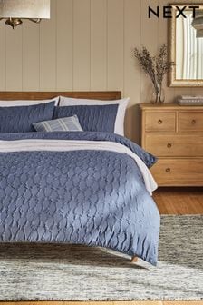 Navy Textured Embossed Square Duvet Cover and Pillowcase Set