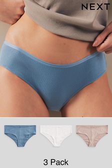 Blue/White Hipster Cotton Rib Knickers 3 Pack (N65878) | €13