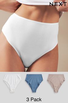 Blue/White High Rise High Leg Cotton Rib Knickers 3 Pack (N65884) | €17.50