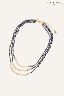 Accessorize Layered Mehrreihige Halskette mit Metallsteg, Blau (N65939) | 28 €