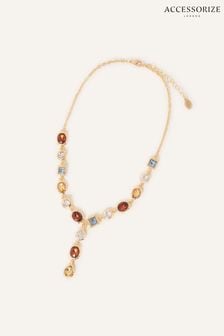 Accessorize Natural Mixed Gem Y-Chain Necklace (N66015) | LEI 95