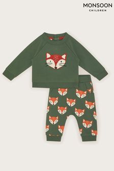 Monsoon Green Newborn Fox Sweatshirt and Joggers Set (N66122) | 49 QAR