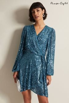 Phase Eight Blue Carissa Teal Sequin Wrap Mini Dress (N66178) | €89
