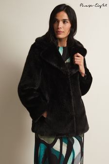 Phase Eight Black Faux Fur Megan Coat (N66185) | OMR98