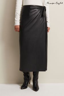Phase Eight Noha Faux Leather Wrap Maxi Black Skirt (N66190) | ₪ 427