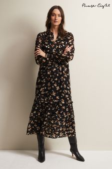 Phase Eight Karsyn Leopard Spot Textured Midi Black Dress (N66220) | €83