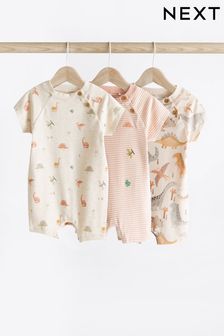 Neutral Dinosaur Baby Jersey Rompers 3 Pack (N66236) | SGD 32 - SGD 39