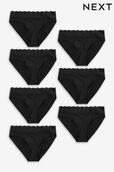 Black High Leg Cotton and Lace Knickers 7 Pack (N66239) | $32