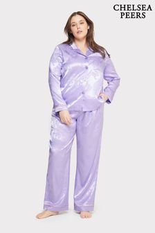 Chelsea Peers Satin Jacquard Dragon Print Long Pyjama Set