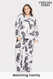 Chelsea Peers White Curve Organic Cotton Lotus Tiger Print Long Pyjama Set (N66333) | 272 QAR