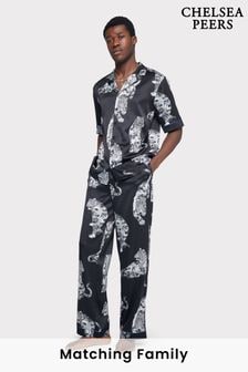 Chelsea Peers Black Satin Lotus Tiger Print Long Pyjama Set (N66344) | $89
