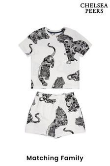 Chelsea Peers Cream Organic Cotton Lotus Tiger Print Short Pyjama Set (N66411) | HK$308