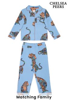 Chelsea Peers Blue Lotus Tiger Print Long Kids Pyjama Set (N66437) | kr454