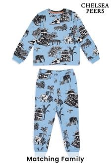 Chelsea Peers Blue Animal Garden Print Long Pyjama Set (N66438) | 139 QAR