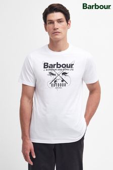 לבן - Barbour® טוס גרפיקה חולצת טי לוגו (N66442) | ‏202 ‏₪