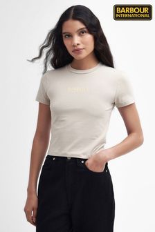 לבן - Barbour® International גזרה הדוקה חולצת טי עם לוגו שלושת רבעי (N66456) | ‏136 ‏₪