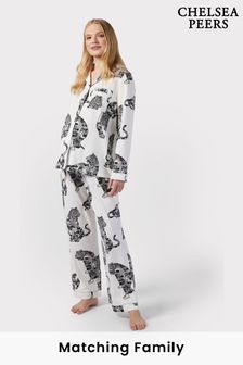 Chelsea Peers Cream Maternity Organic Cotton Lotus Tiger Print Long Pyjama Set (N66518) | 272 QAR