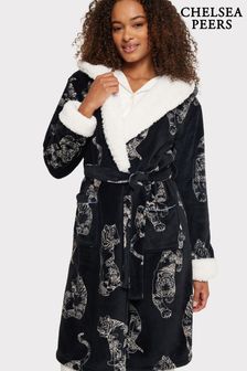 Chelsea Peers Black Curve Fleece Linear Tiger Print Dressing Gown (N66527) | ￥9,690