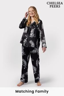 Chelsea Peers Black Maternity Satin Lotus Tiger Print Long Pyjama Set (N66546) | 84 €