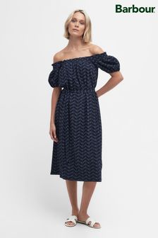 Barbour® Blue Hollowtree Bandeau Puff Sleeve Midi Dress (N66594) | $183