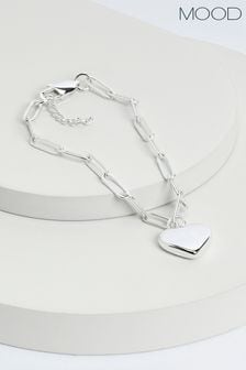 Mood Silver Polished Heart Chain Bracelet (N66938) | $37