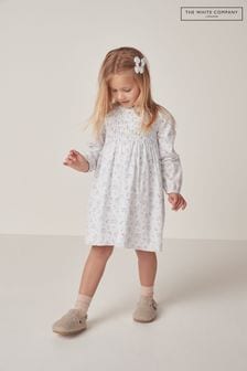 The White Company Camille Organic Cotton Shirred Frill White Dress (N67416) | SGD 63 - SGD 66