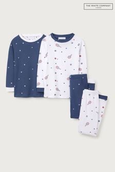 The White Company Organic Cotton Slim Fit Rocket And Star White Pyjamas Set Of Two (N67443) | OMR17 - OMR19