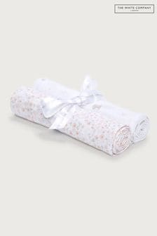 The White Company Organic Cotton Hoppy Bunny And Floral White Muslin 2 Pack