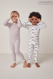 The White Company Slim Fit Organic Cotton Race Car And Stripe White Pyjamas Set Of Two (N67454) | $51 - $57